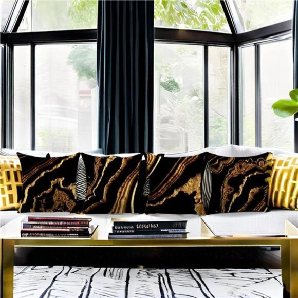 Black and Gold Throw Pillow Covers 18x18 Set of 4 Decorative Cushion Cases - Picture 2 of 7